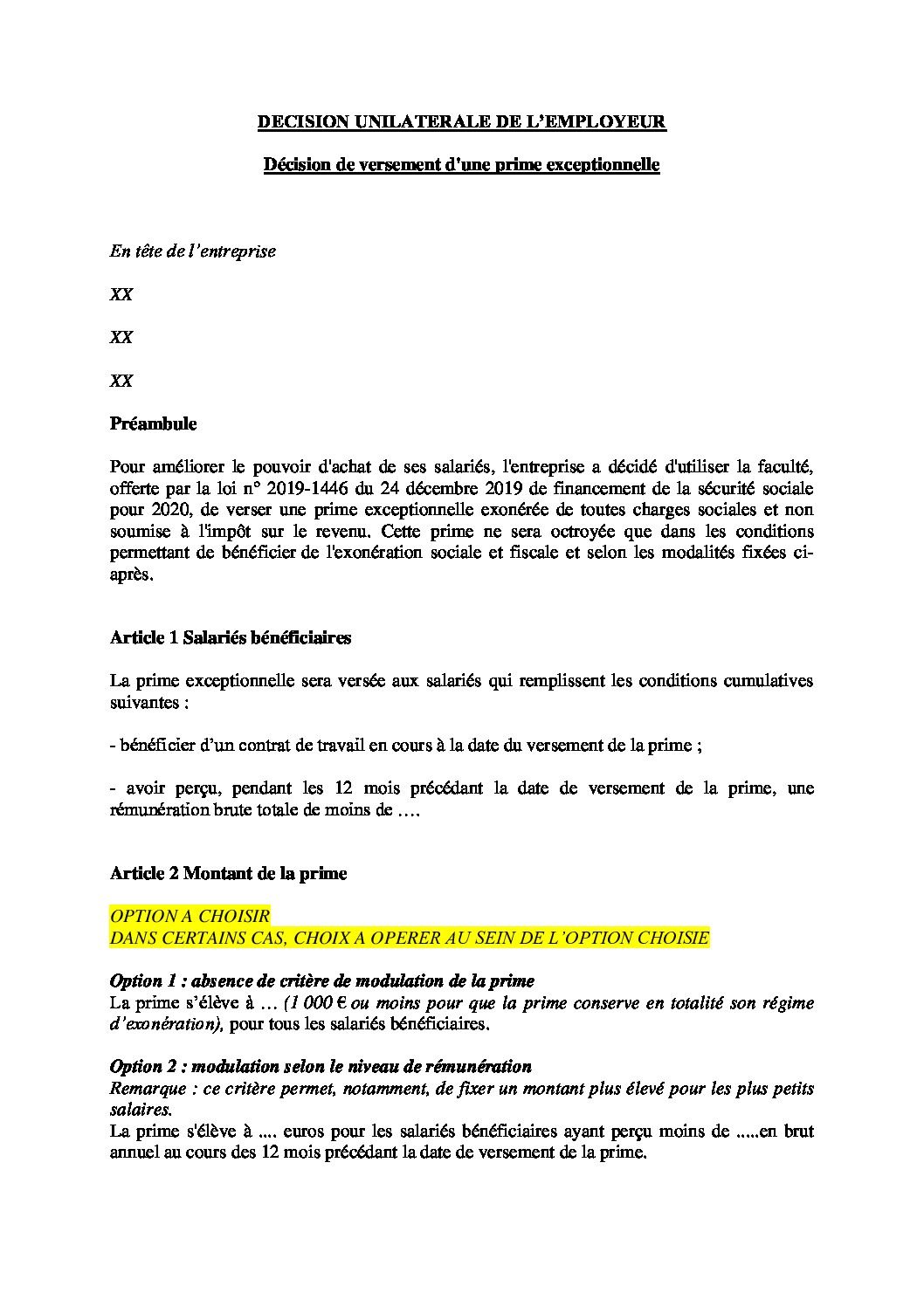 Décision Unilatérale De L Employeur Modele Word